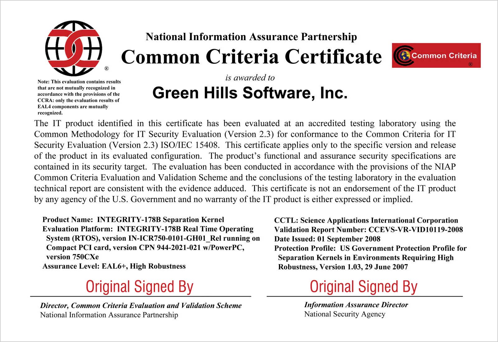 Common Criteria Certificate